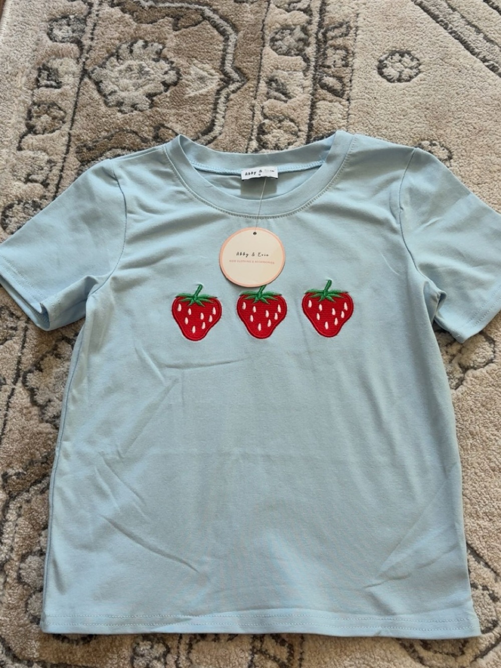 Light Blue Strawberry Patch Short Sleeve Tee — Abby & Eva